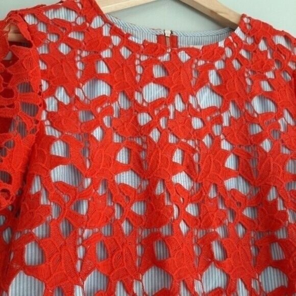 TWIK Simons Red Floral Lace Overlay Sheath Dress Sz S - Picture 6 of 11